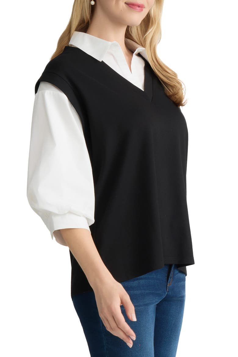 Drop Shoulder Twofer Top, Alternate, color, JONES BLACK/ NATURAL WHITE