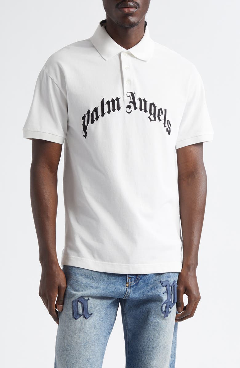 Palm Angels Curved Logo Cotton Polo, Main, color, 