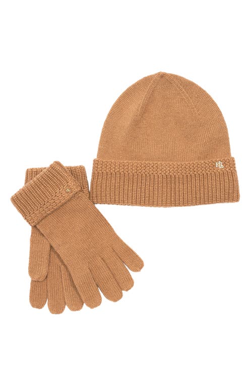 Lauren Ralplh Lauren Racking Stitch Knit Beanie And Glove Giftset In Black