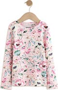 NEXT Kids' Floral Print Rib Long Sleeve Top