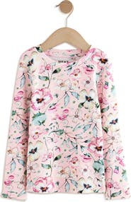 NEXT Kids' Floral Print Rib Long Sleeve Top