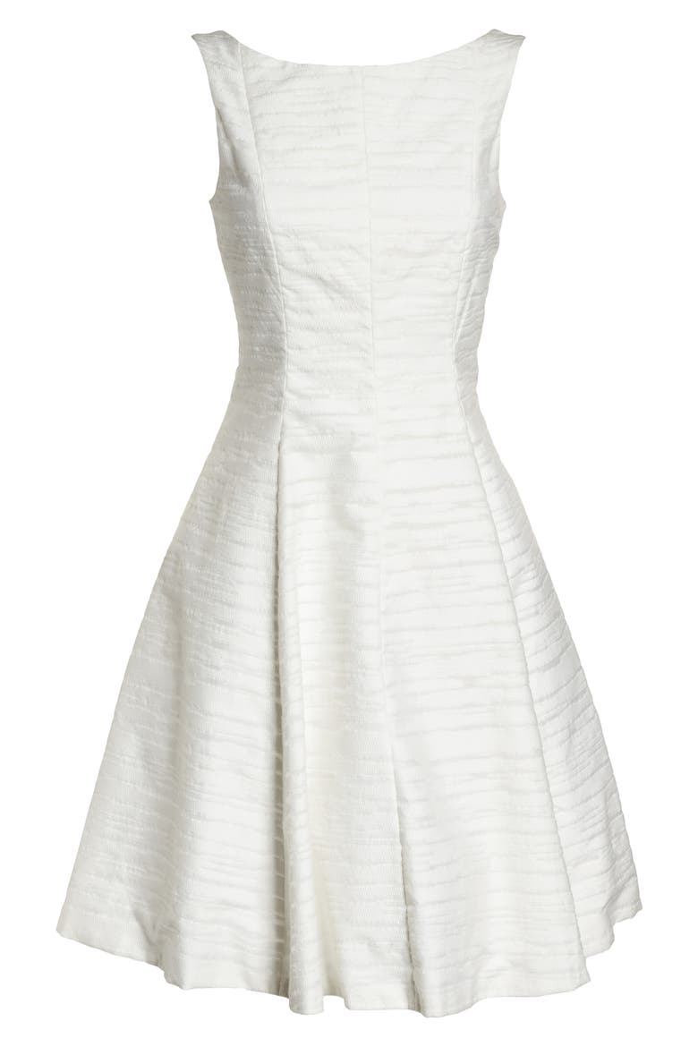 Sleeveless Jacquard Fit & Flare Dress, Alternate, color, WHITE