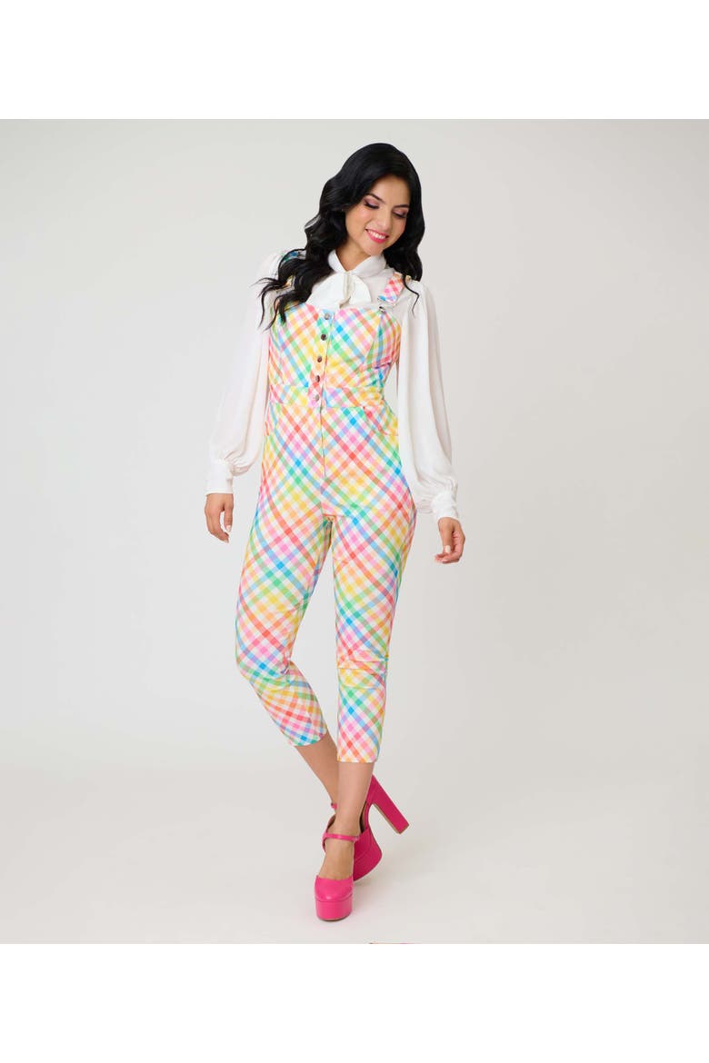 1970s Eartha Jumpsuit, Alternate, color, White Rainbow Gingham