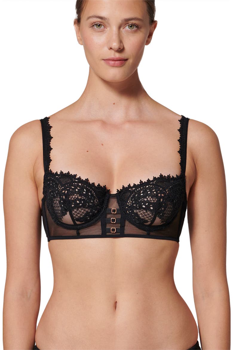 Mystic Underwire Embroidered Mesh Demi Bra, Alternate, color, BLACK