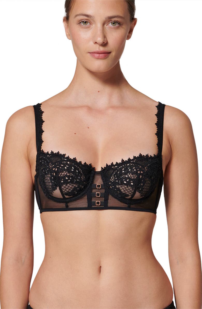 Simone Perele Mystic Underwire Embroidered Mesh Demi Bra, Alternate, color, Black