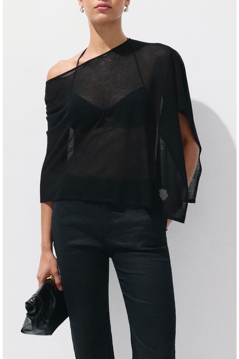 Asymmetrical Knitted Cape, Main, color, BLACK
