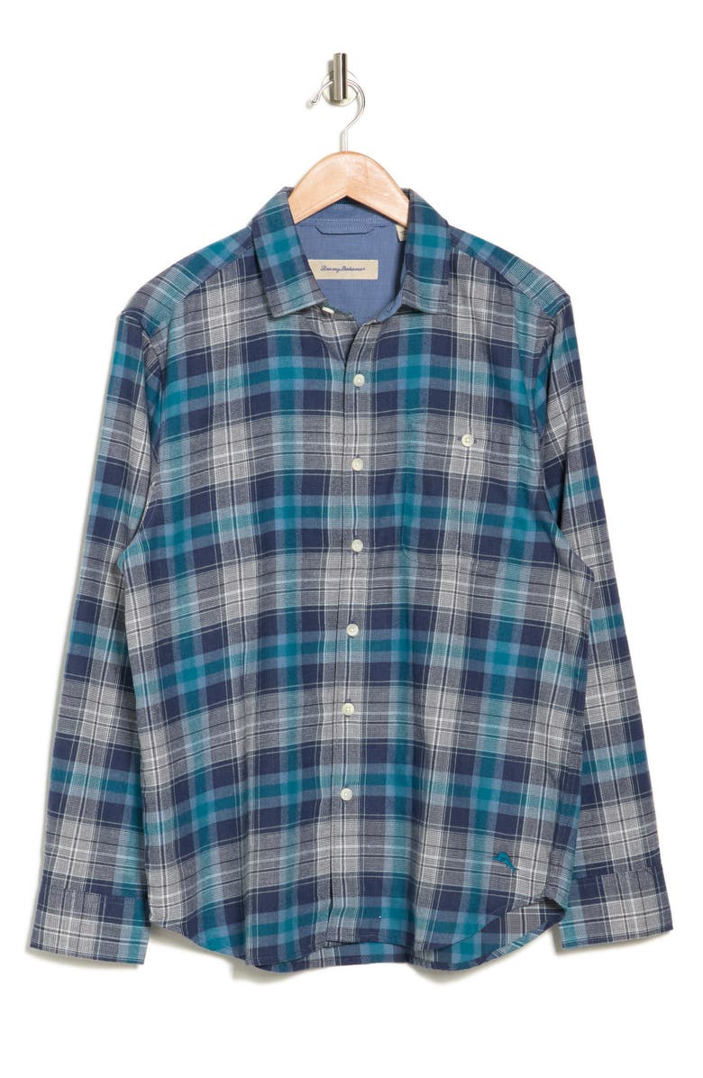 Tommy Bahama Lakeside Plaid Flannel Button-Up Shirt, Alternate, color, Ink Blue