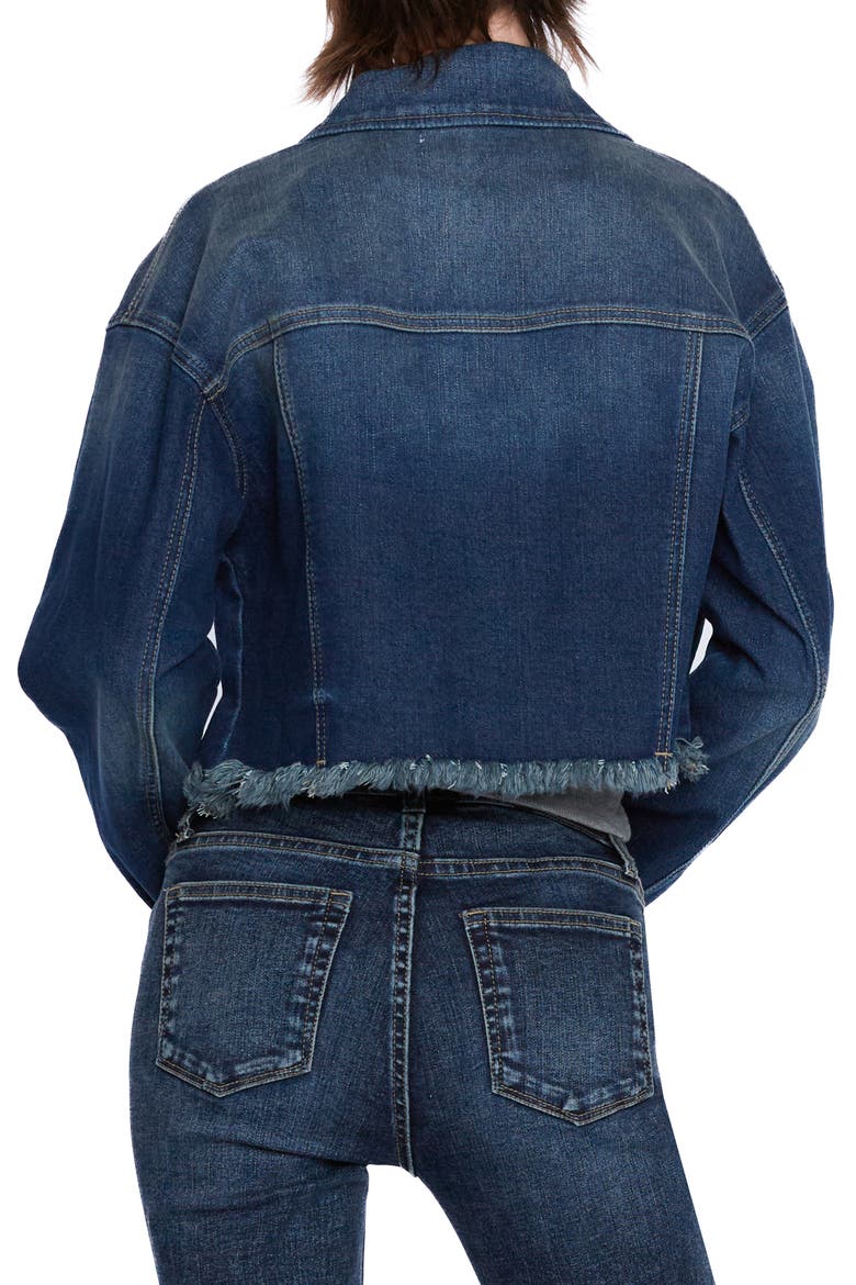 Frayed Crop Denim Jacket, Alternate, color, PORTO BLUE