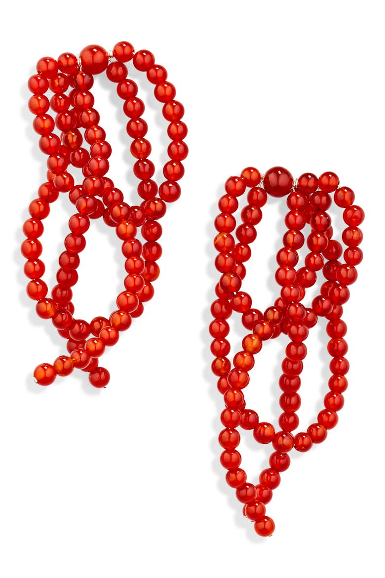 Beaded Agate Drop Earrings, Main, color, RED/ SILVER PLATED