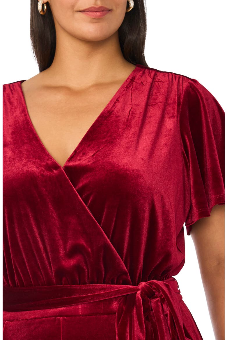 Flutter Sleeve Surplice Velvet Jumpsuit, Alternate, color, CRISP MERLOT
