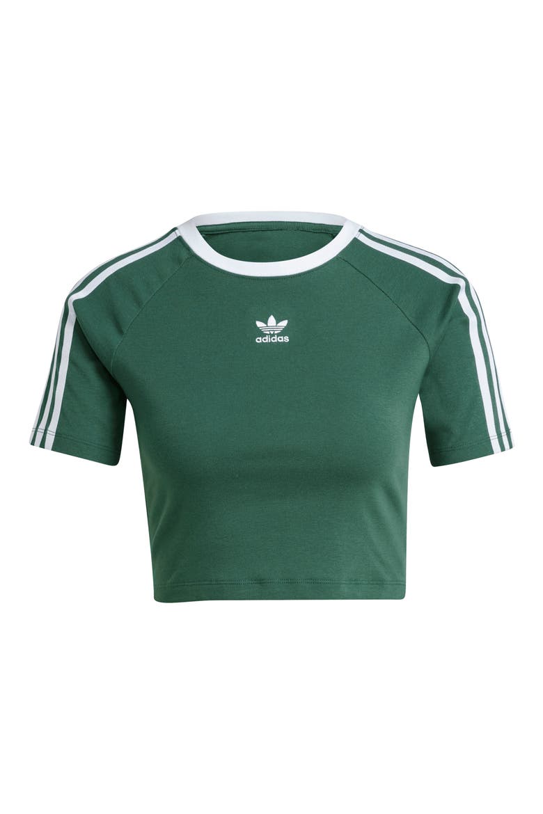 Adicolor 3-Stripes Crop T-Shirt, Alternate, color, MINERAL GREEN