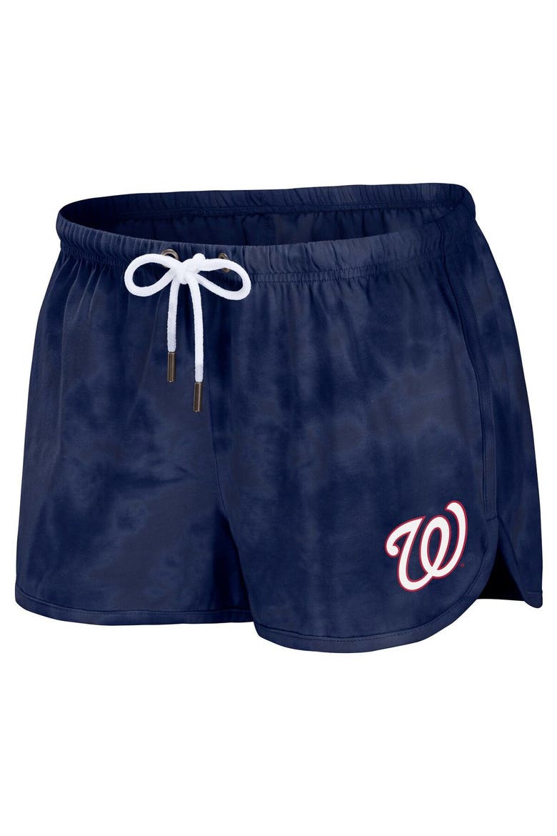 Women's WEAR by Erin Andrews Navy Washington Nationals Tie-Dye Cropped Pullover Sweatshirt & Shorts Lounge Set, Alternate, color, Navy