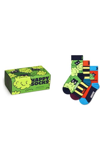 Happy Socks Kids' Peek-a-boo Assorted 3-pack Socks In Navy