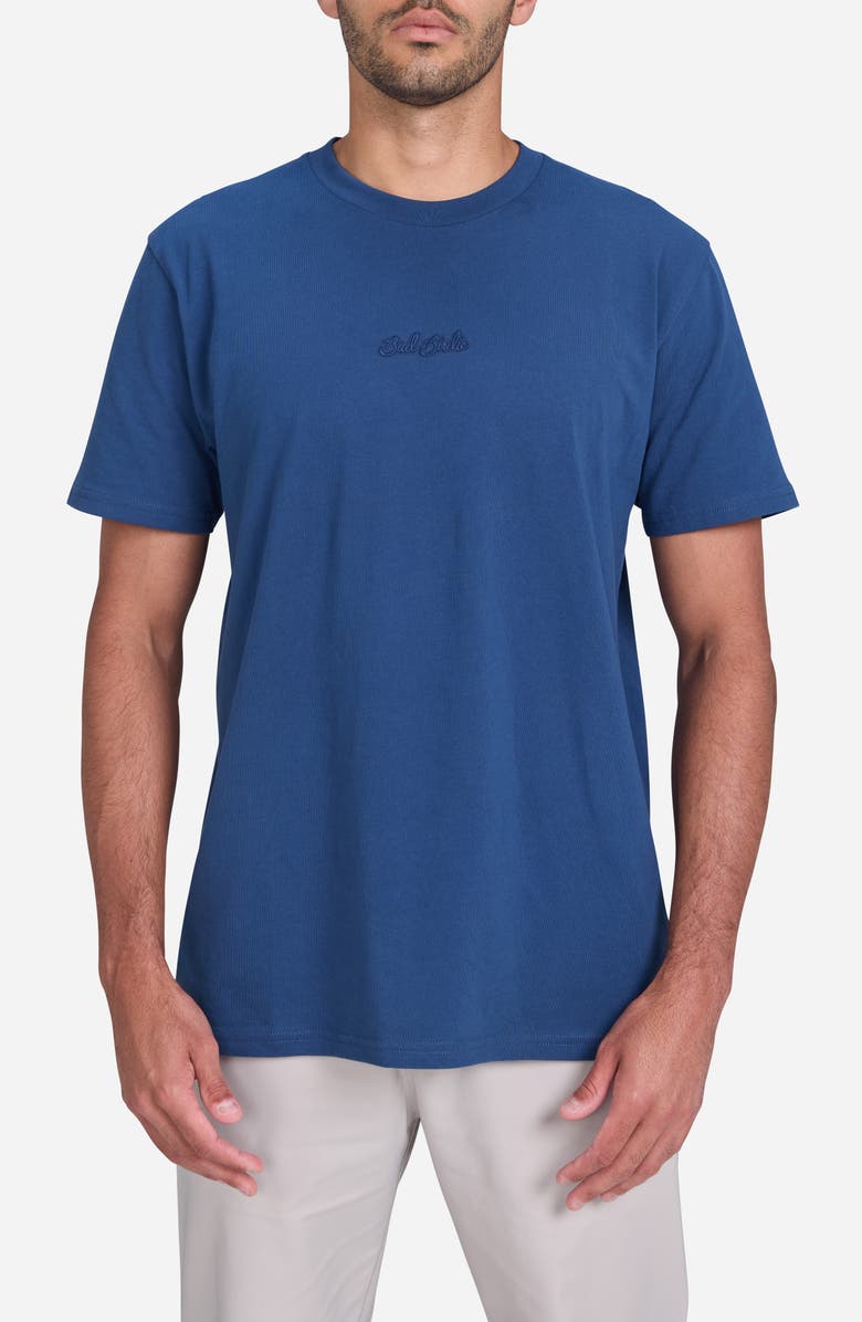 Bad Birdie Script Embroidered Cotton T-Shirt, Main, color, Dusk Navy
