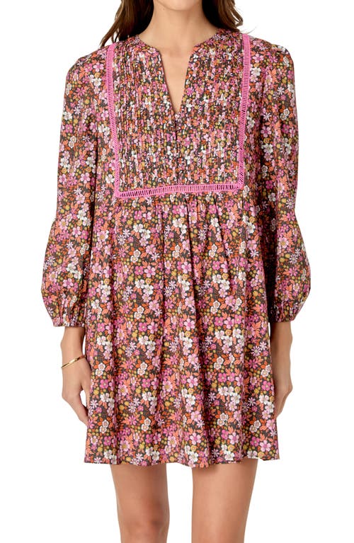 ENGLISH FACTORY ENGLISH FACTORY FLORAL PRINT PINTUCK COTTON MINIDRESS