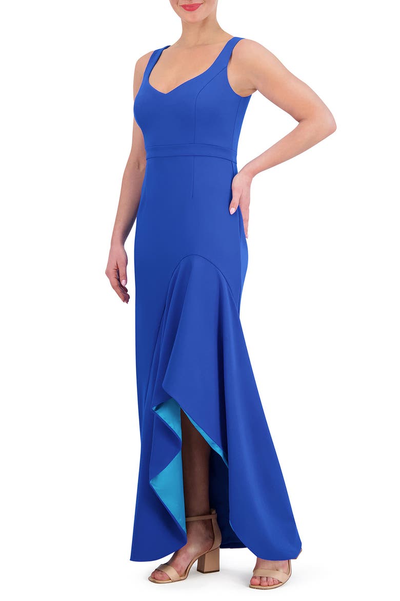 Ruffle Slit Scuba Crepe Dress, Alternate, color, COBALT