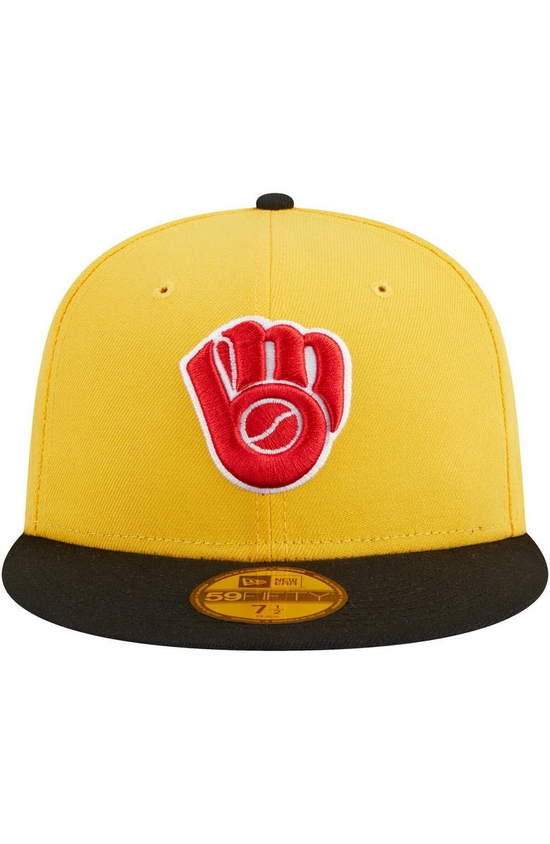 New Era Men's New Era Yellow/Black Milwaukee Brewers Grilled 59FIFTY Fitted Hat, Alternate, color,