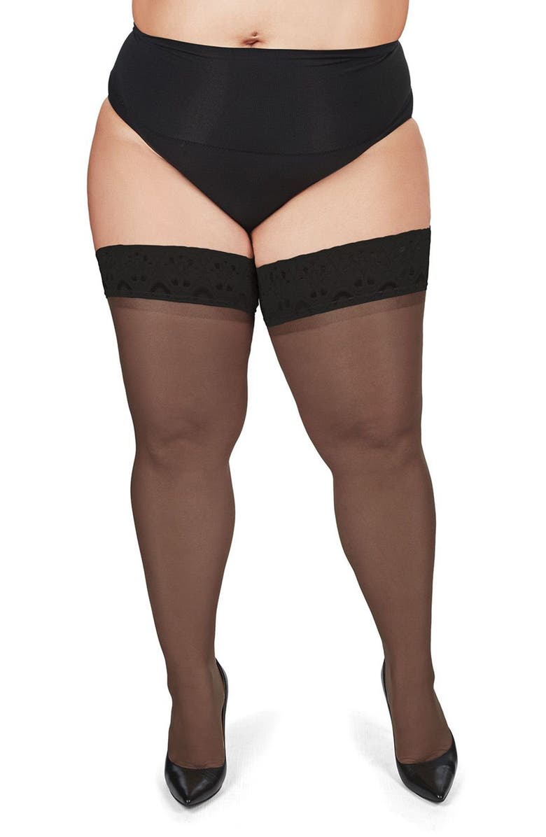 MeMoi Sheer Thigh High Stockings, Alternate, color, Black