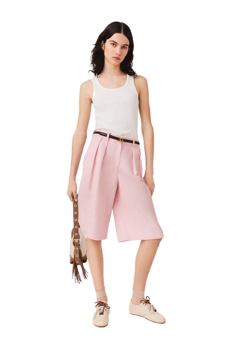 Pleated linen blend Bermuda shorts, Main, color, Pink