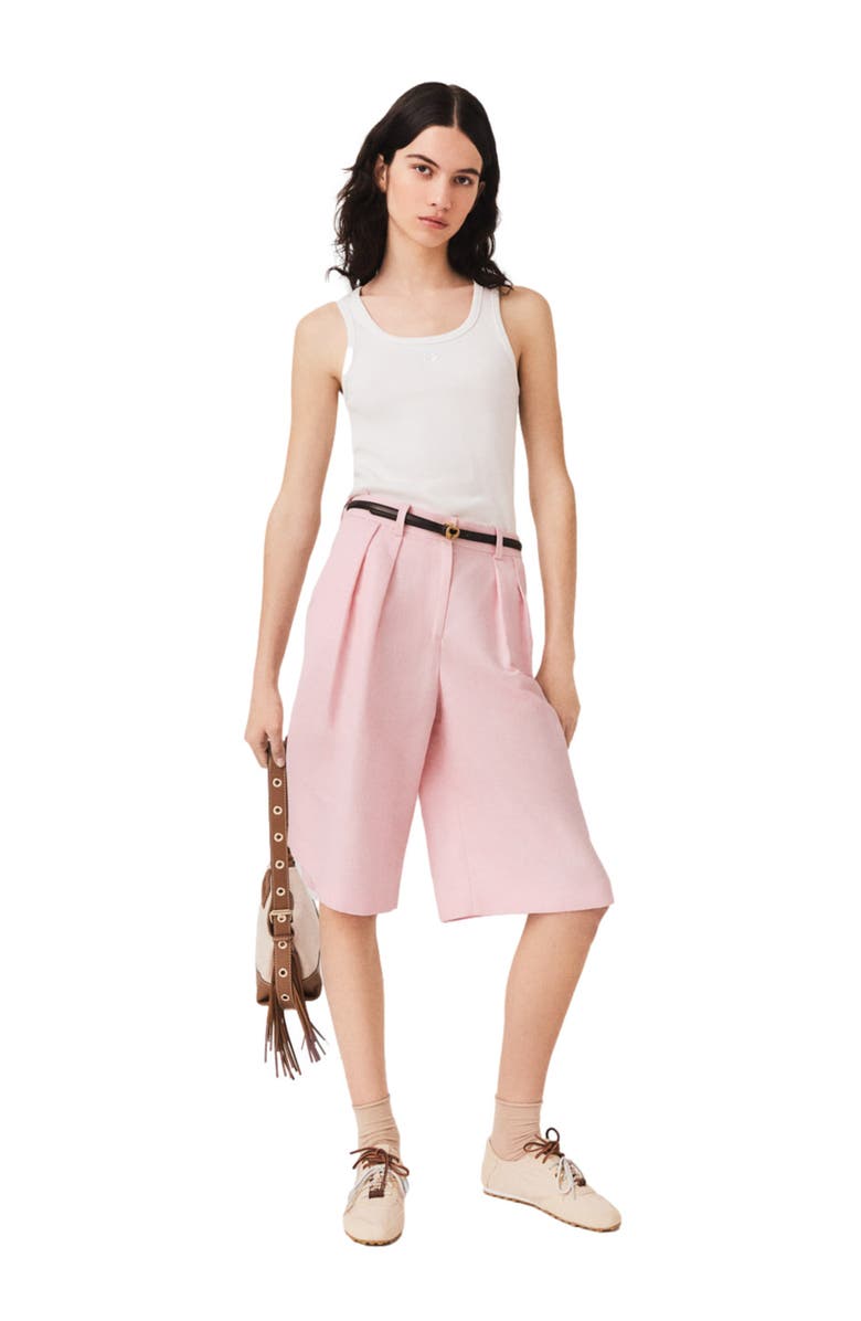maje Pleated linen blend Bermuda shorts, Main, color, Pink