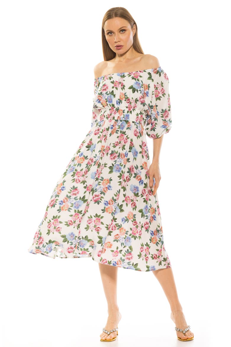 Emily Balloon Sleeve Fit & Flare Midi Dress, Alternate, color, IVORY FLORAL