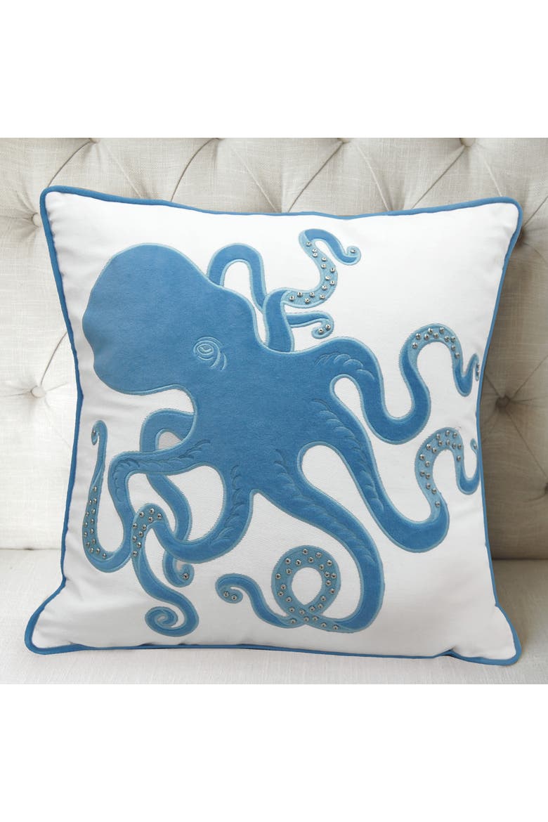 Blue Inkling Octopus Indoor Applique Accent Throw Pillow, Alternate, color, Blue
