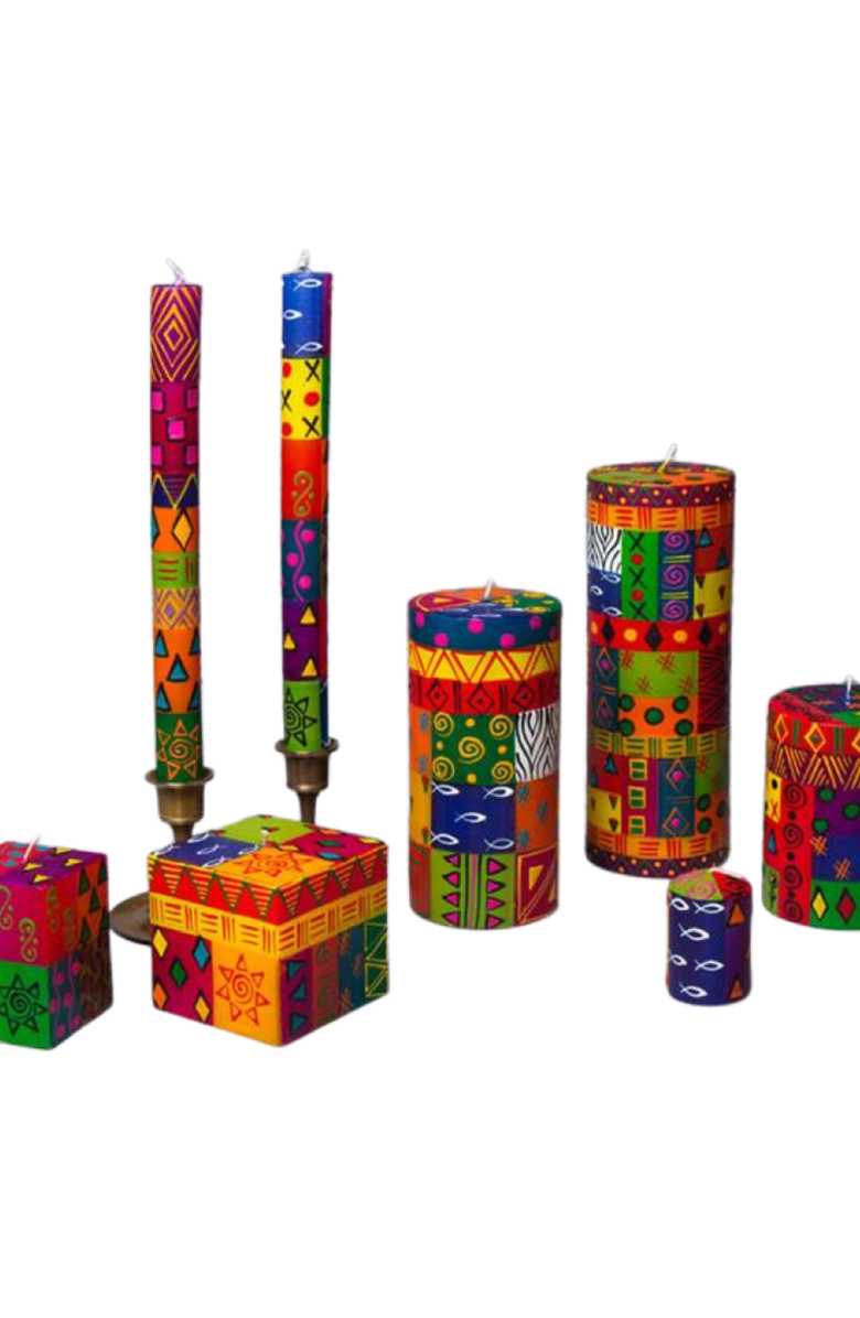 Thumbprint Artifacts Multi Color Painted Pillar Candle, Alternate, color, Multi Color - 3X6"