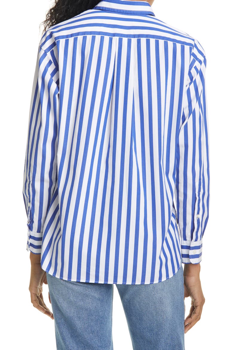 Stripe Cotton Button-Up Shirt, Alternate, color, WHITE/ BLUE