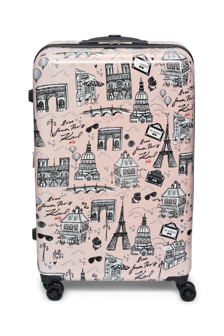 Karl in Paris Upright Suitcase, Main, color, Pink/Black