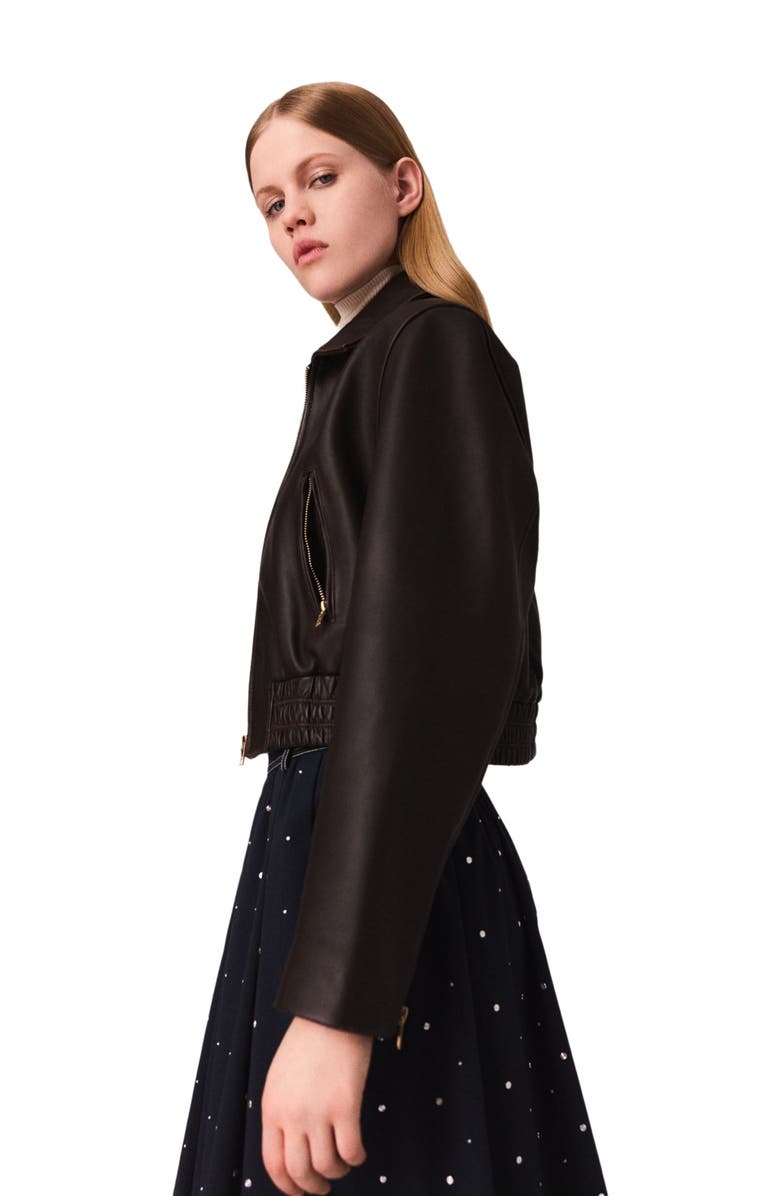 maje Vintage leather cropped jacket, Alternate, color, 