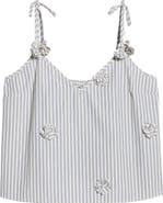 MAUDE CLUB Paige Rosette Detail Stripe Cotton Blend Take