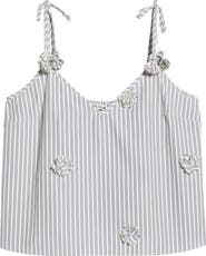 MAUDE CLUB Paige Rosette Detail Stripe Cotton Blend Take