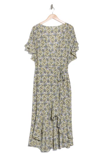 Max Studio Short Sleeve Wrapped Midi Dress