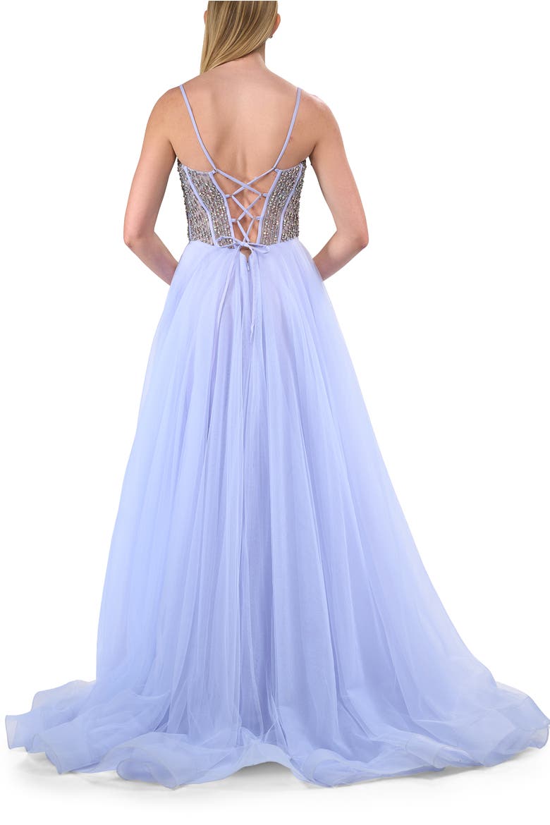 Rhinestone Embellished Corset with Lace Up Back and Tulle Skirt, Alternate, color, Light Periwinkle