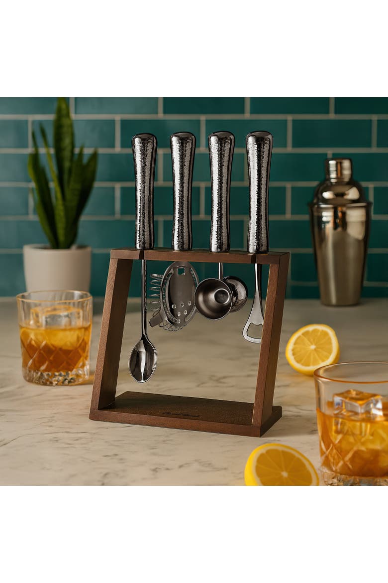 4 Piece Bar Tool Set with Stand - Black Chrome Metal Handles, Alternate, color, Chrome