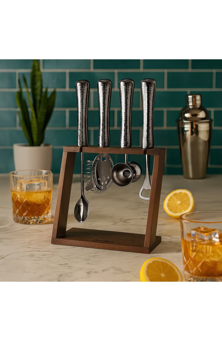 FINAL TOUCH 4 Piece Bar Tool Set with Stand - Black Chrome Metal Handles, Alternate, color, Chrome