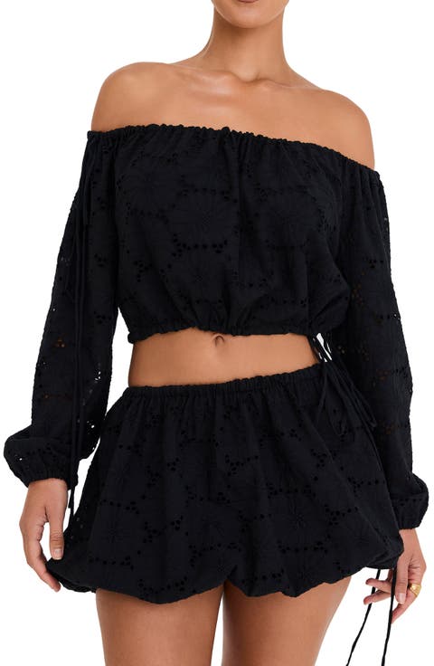 Off the Shoulder Cotton Eyelet Crop Top