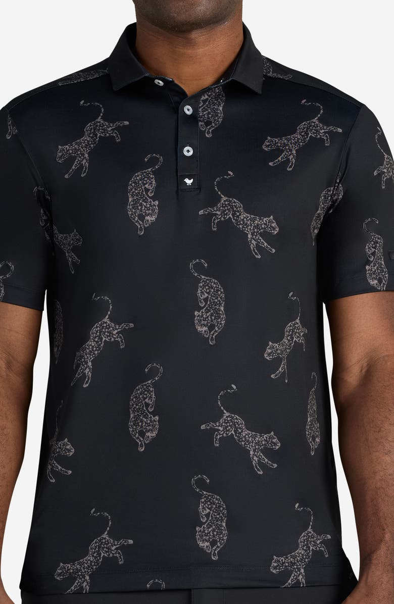 Bad Birdie Core Leopard Print Performance Polo, Main, color, Prowling Putts - Black