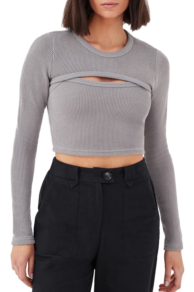 Gabrielle Two-Piece Arm Warmer Crop Top, Main, color, GREY
