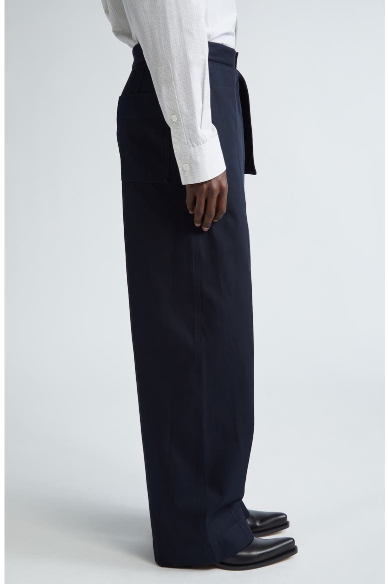 Folded Front Detail Cotton Twill Trousers, Alternate, color, MIDNIGHT BLUE