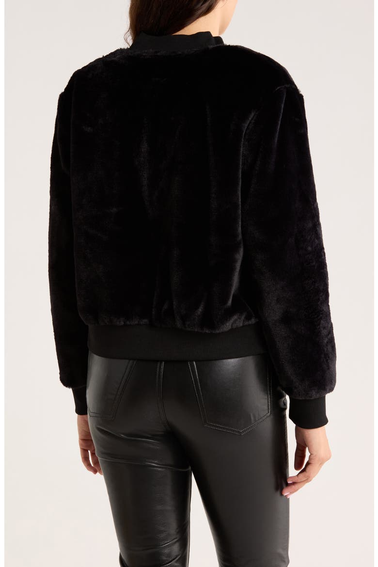 Luxe Faux Fur Zip Bomber Jacket, Alternate, color, BLACK