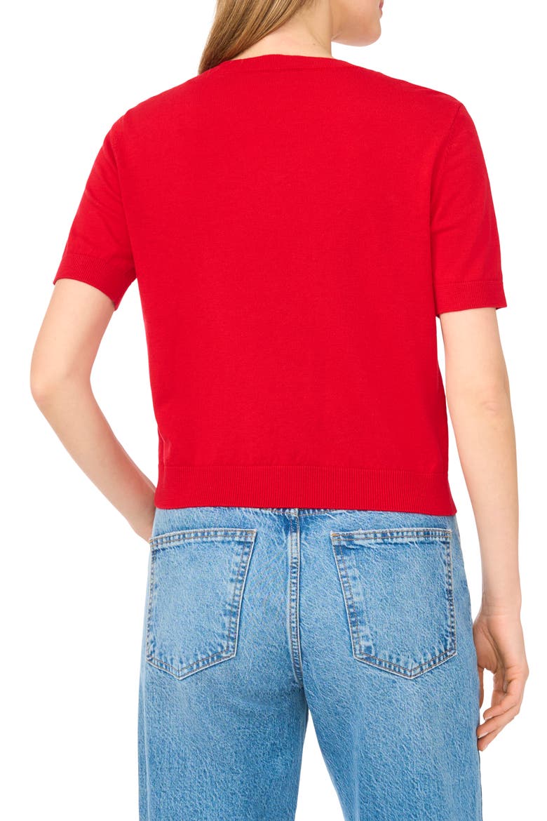 V-Neck Short Sleeve Sweater, Alternate, color, HOT RED