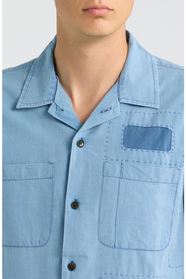 Patchwork Cotton Camp Shirt, Alternate, color, INDIGO