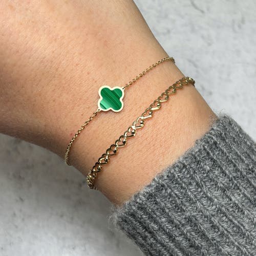The Lovery Fine Jewelry Small Malachite Single Clover Bracelet In Green