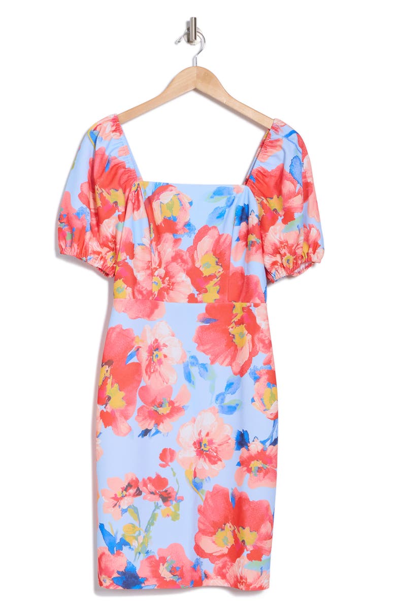 Eliza J Floral Puff Sleeve Sheath Dress, Alternate, color, Peri Multi