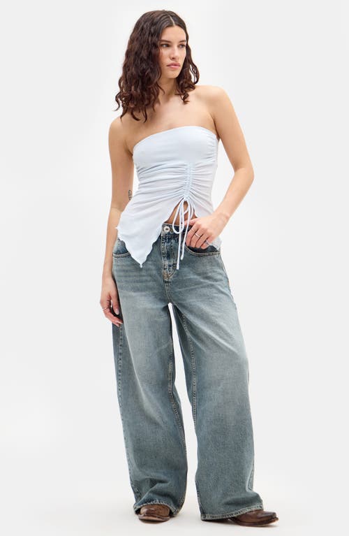 Bdg Urban Outfitters Rem Asymmetric Drawstring Ruched Strapless Top In Blue
