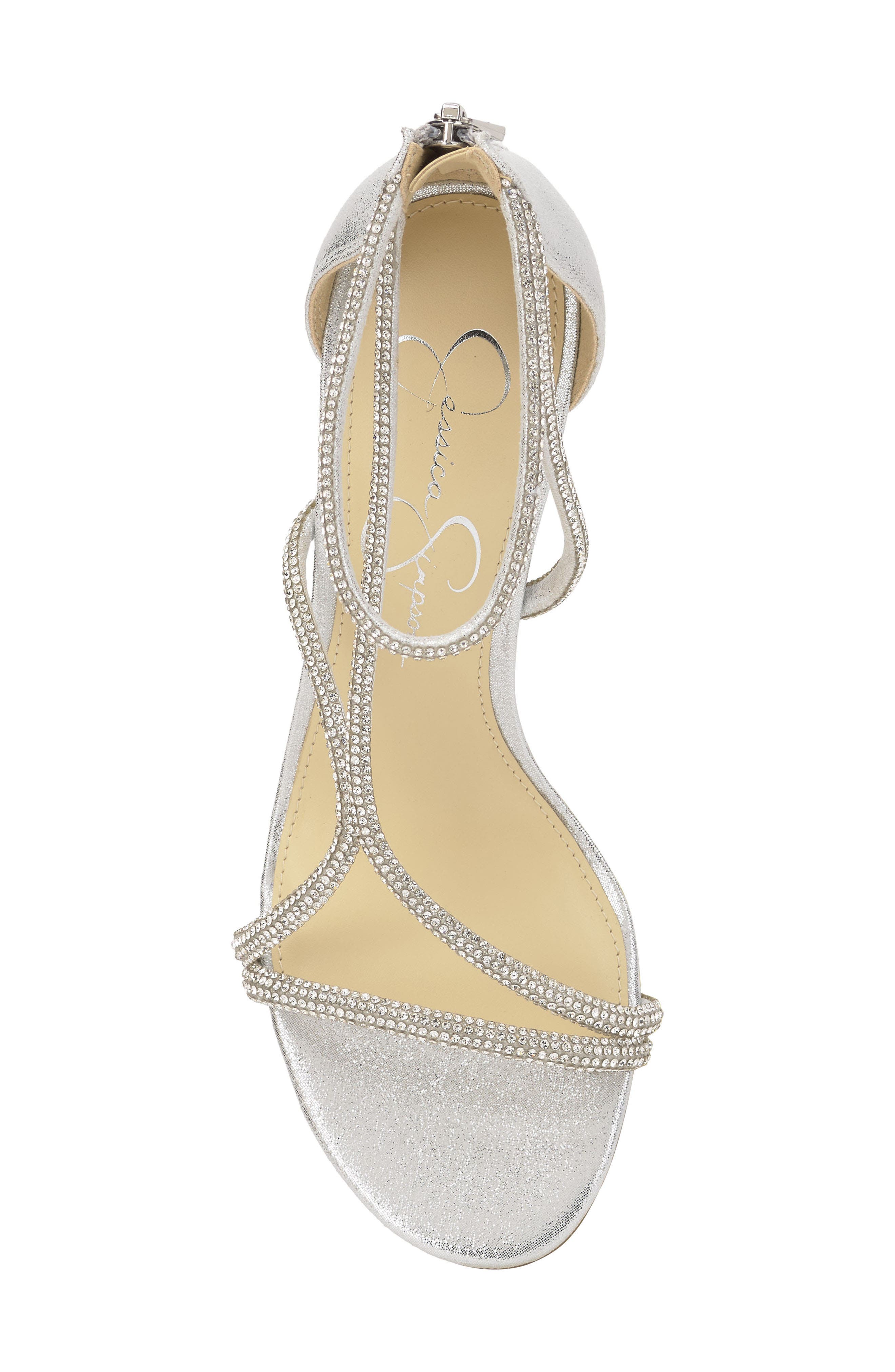 Jessica Simpson Shiny Ankle Strap Sandal, Alternate, color, Silver