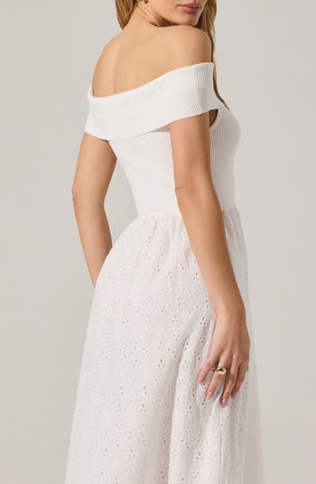 Mixed Media Off the Shoulder Dress