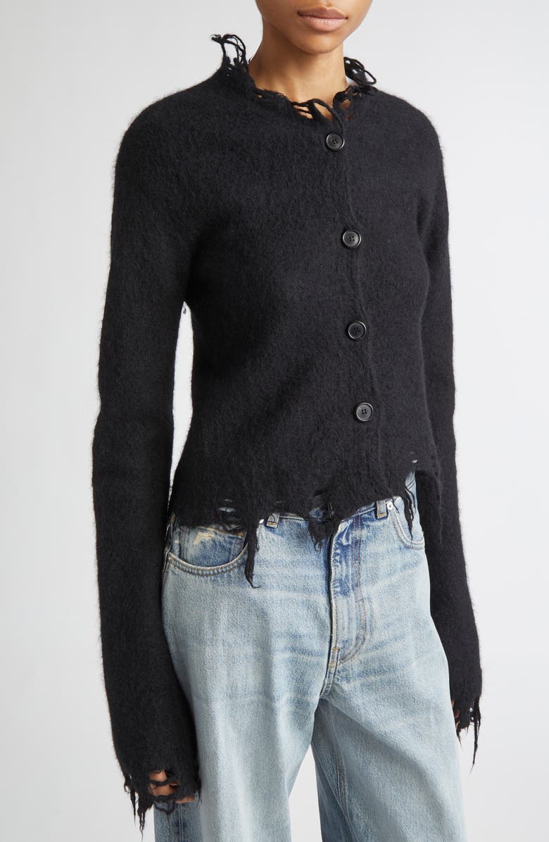 Haikure Jill Frayed Alpaca & Wool Blend Cardigan, Alternate, color, Black