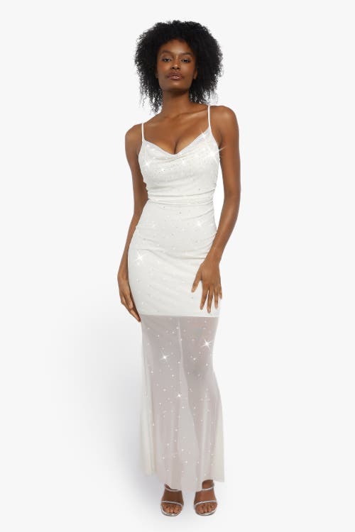 Popilush Shapewear Heat-set Crystal Mesh Slimming Maxi Slip Dress In Pure White